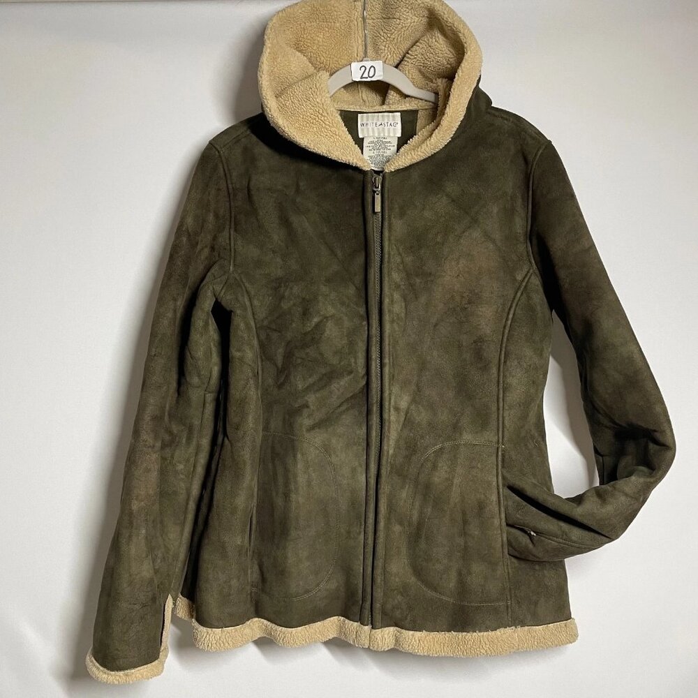 White Stag Womens Olive Green Y2K Faux Suede Lined Full Zip Hooded Jacket Size L
